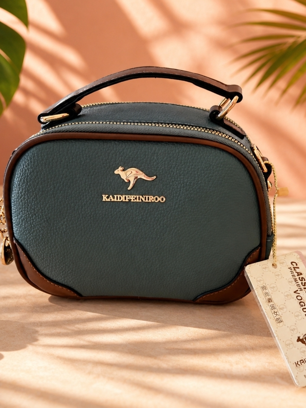 Kaidifeiniroo Teal and Brown Mini Crossbody Bag